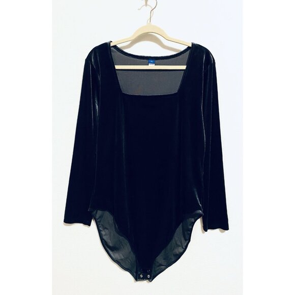 Old Navy Top Womens XXL Gray Square Neck Velvet Bodysuit Stretch Whimsigoth - Picture 1 of 7